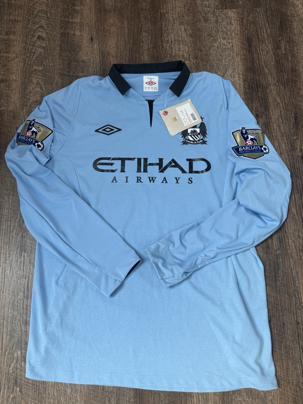 Sergio Kun Aguero Manchester City 2012 - 2013 Home Long Sleeve Jersey Sz 42 NWT