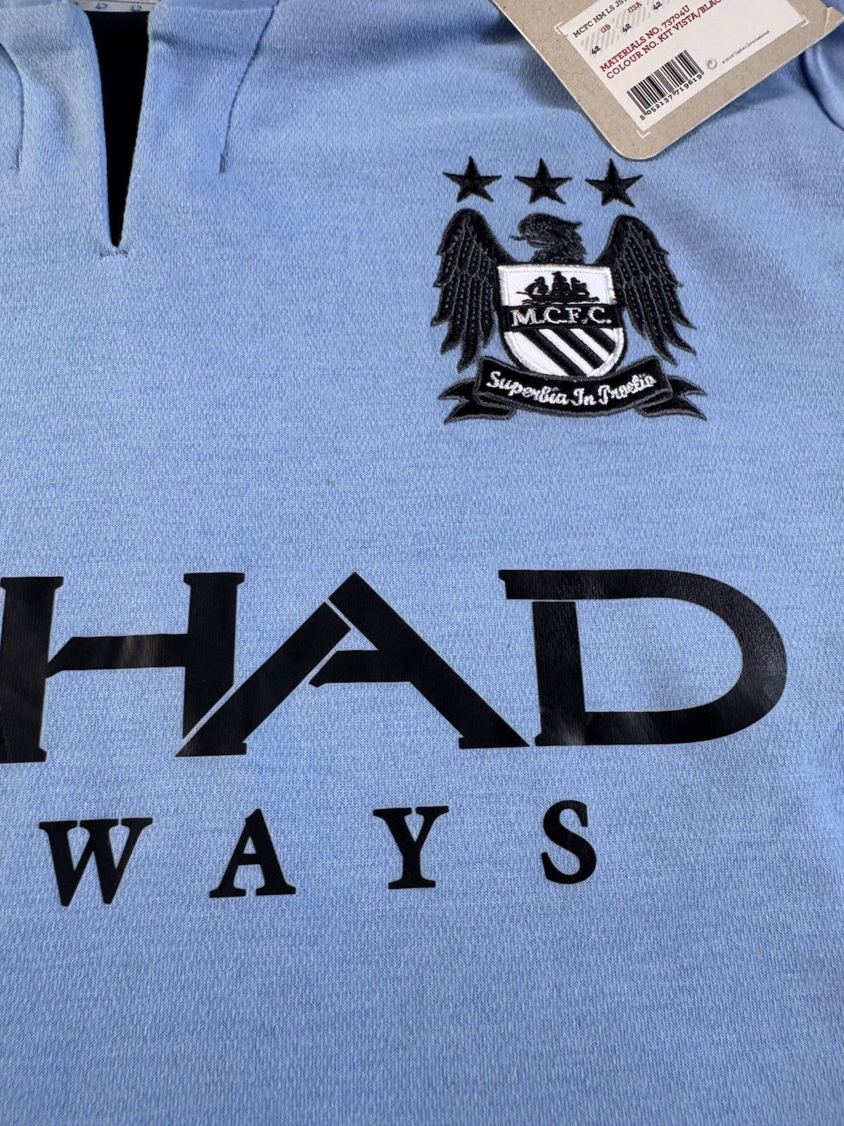 Sergio Kun Aguero Manchester City 2012 - 2013 Home Long Sleeve Jersey Sz 42 NWT