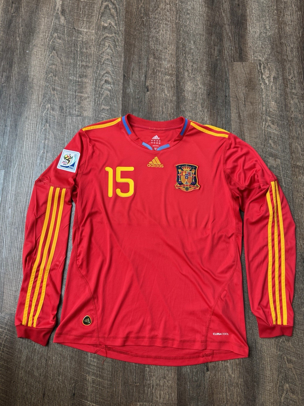 Spain 2010 Sergio Ramos Long Sleeve Home Football Shirt Jersey Size L 