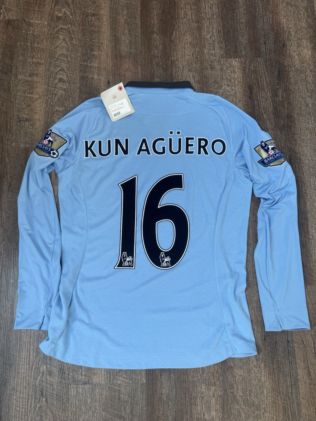 Sergio Kun Aguero Manchester City 2012 - 2013 Home Long Sleeve Jersey Sz 42 NWT